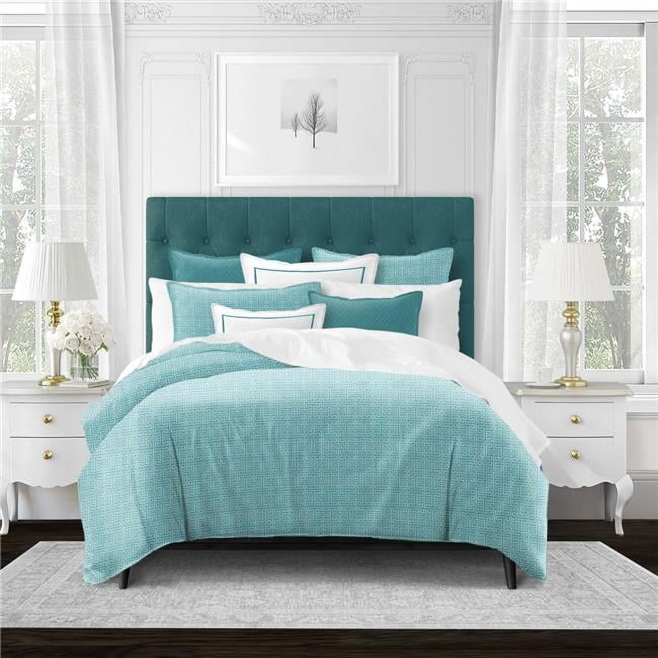 Turquoise and White Cotton California King Comforter Set