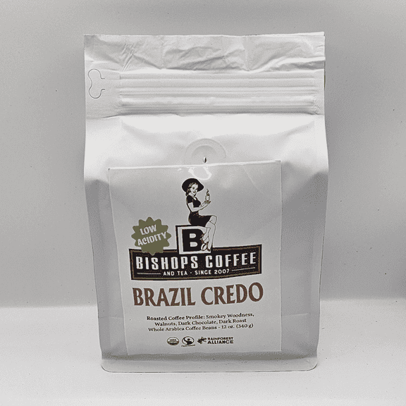 Bishops Coffee And Tea Brazil Credo Dark Roast Whole Bean Coffee, 12 oz Bag