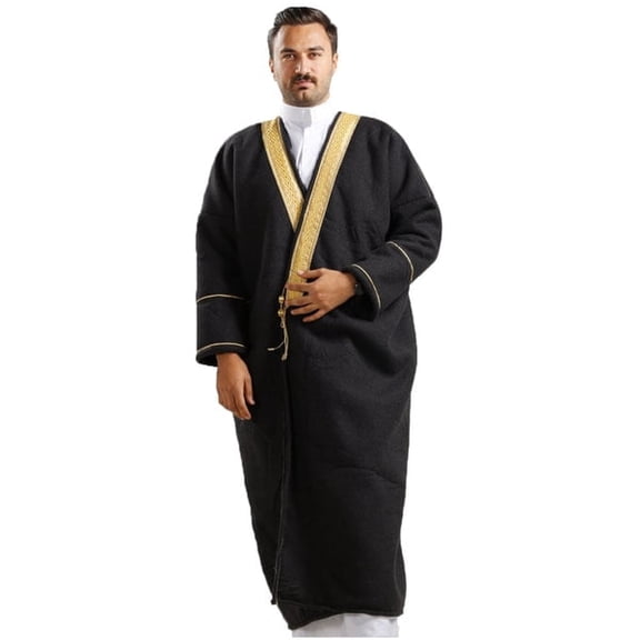 Bisht style - Warm Winter Coat - Cloak Arab Dress - Mens Khaleeji Islamic Arabian High-Quality Coat - Black