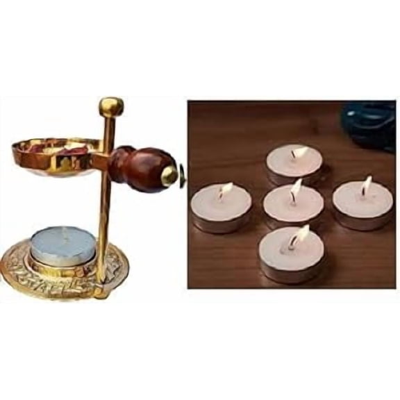 BishtHub Brass Incense Burner with 5 Tealight Candles Incense Censor Incense Holder Prayer Articles Gift Item for Home Fragrance and Decor- 4.5 Inch Height