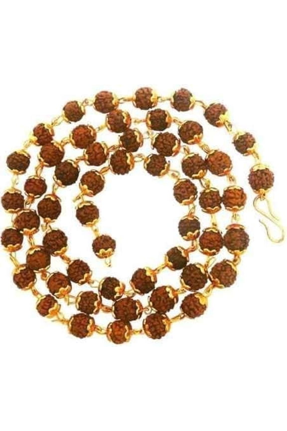 5 Mukhi Golden Cap Rudraksha Mala Beads Necklace For Men And Women - Pack Of 1