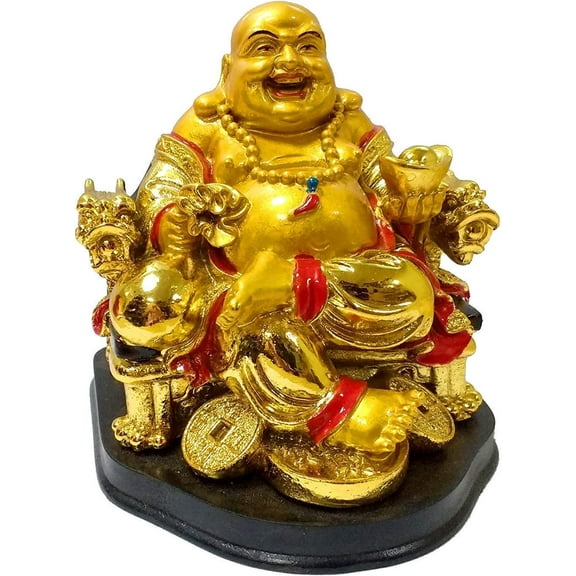 BishtHub Laughing Buddha Statue Sitting On Chair Resin Figurine Sculpture Beautiful Idol Table Showpiece for Home Decor Gift Item- 3 Inch Height