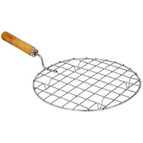 BishtHub Round Roasting Net Stainless Steel Wire Roaster With Wooden Handle Roasting Net Papad Jali Roti Grill, Chapati Grill- 7 Inch Diameter