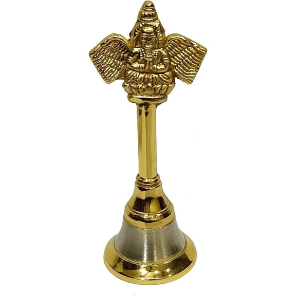 BishtHub Traditional Metal Bell Hand Bell Ghanti Religious Item for Temple Pooja Purpose Home Decor Gift Item- 3 Inch Height- (Pack of 1)