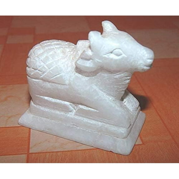 BishtHub White Marble Nandi Statue Handcrafted God Statue Religious Item Decorative Showpiece Sculpture Home Decor Item- 1.5 Inch Height
