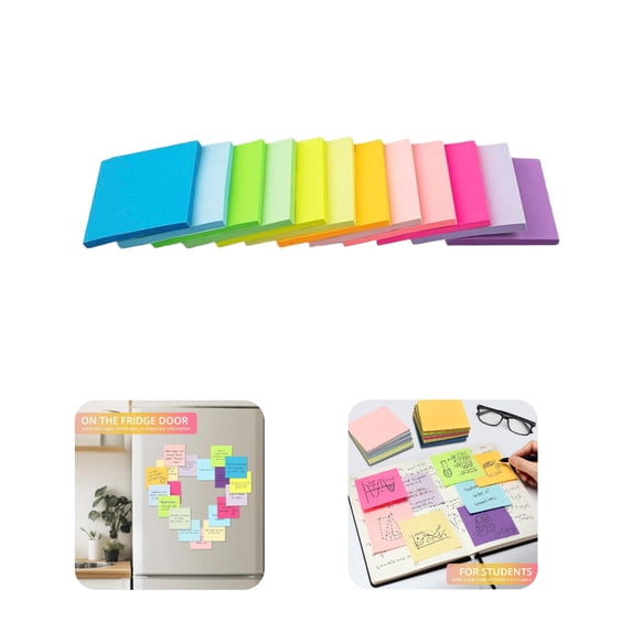 Bisitoy 12 colors 3 x 3 Inch Bright Color Sticky Notes Multicolor Self-Adhesive Memo Pads, Removable Fluorescent Sticky Note for Office, Teachers, Daily Reminders