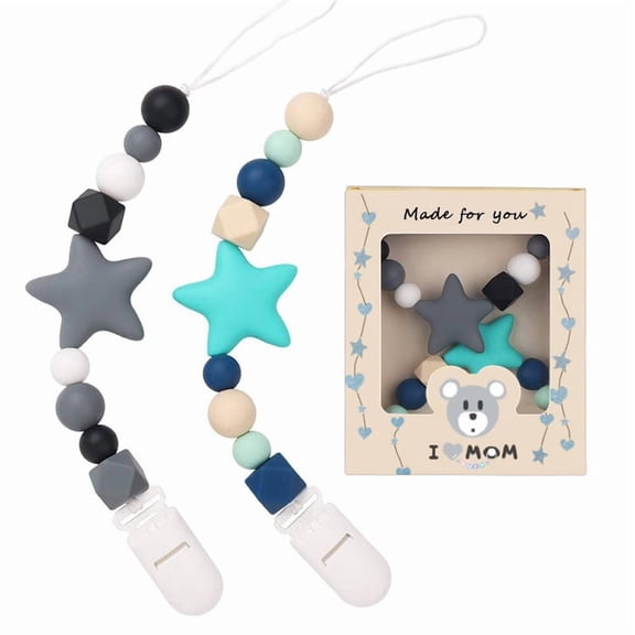 Bisitoy 2 Pack Silicone Pacifier Clips, One Piece Design Teething Pacifier Holder Clip, Neutral Baby Paci Clips Boys & Girls, Clips Pacifier Straps Chain for Toys Teethers