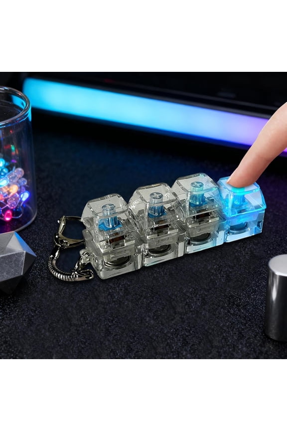 Keyboard Fidget Keychain, 2 Pack Keyboard Keycap Stress Relief with LED Light 4-Key Portable Keychain Fidget Toy Transparent Keycap for Adults, Gift for Men Women (As shown, One Size)