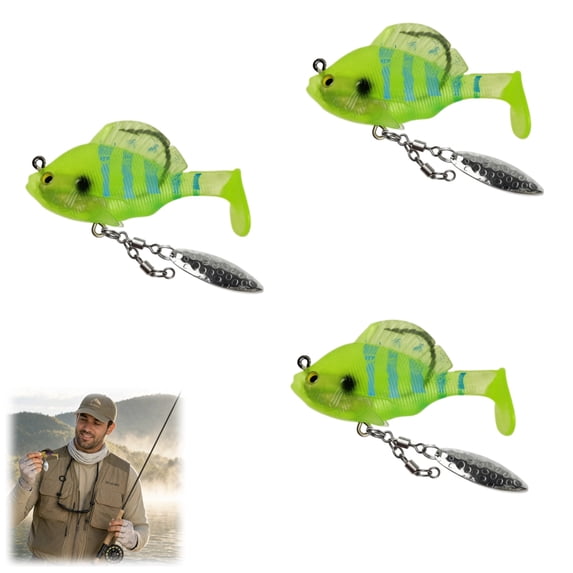 Bisitoy 3Pcs Paddle Tail Swimbaits Fishing Lures, Pre-Rigged Soft Bait with Spinner Blades & 3D Eyes, Weedless Hidden Hook for Bass Trout, Freshwater Saltwater Gear (k)