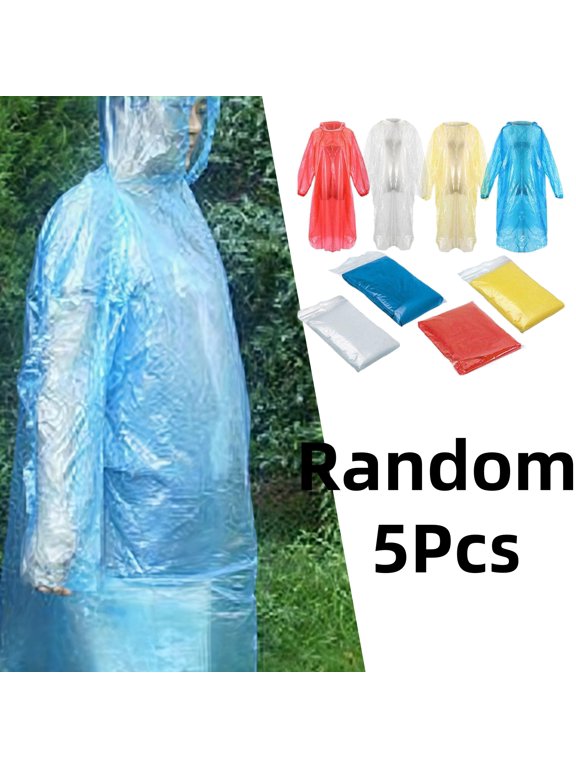 5Pcs Car Outdoor Disposable Rain Ponchos for Adults Emergency Waterproof Raincoat