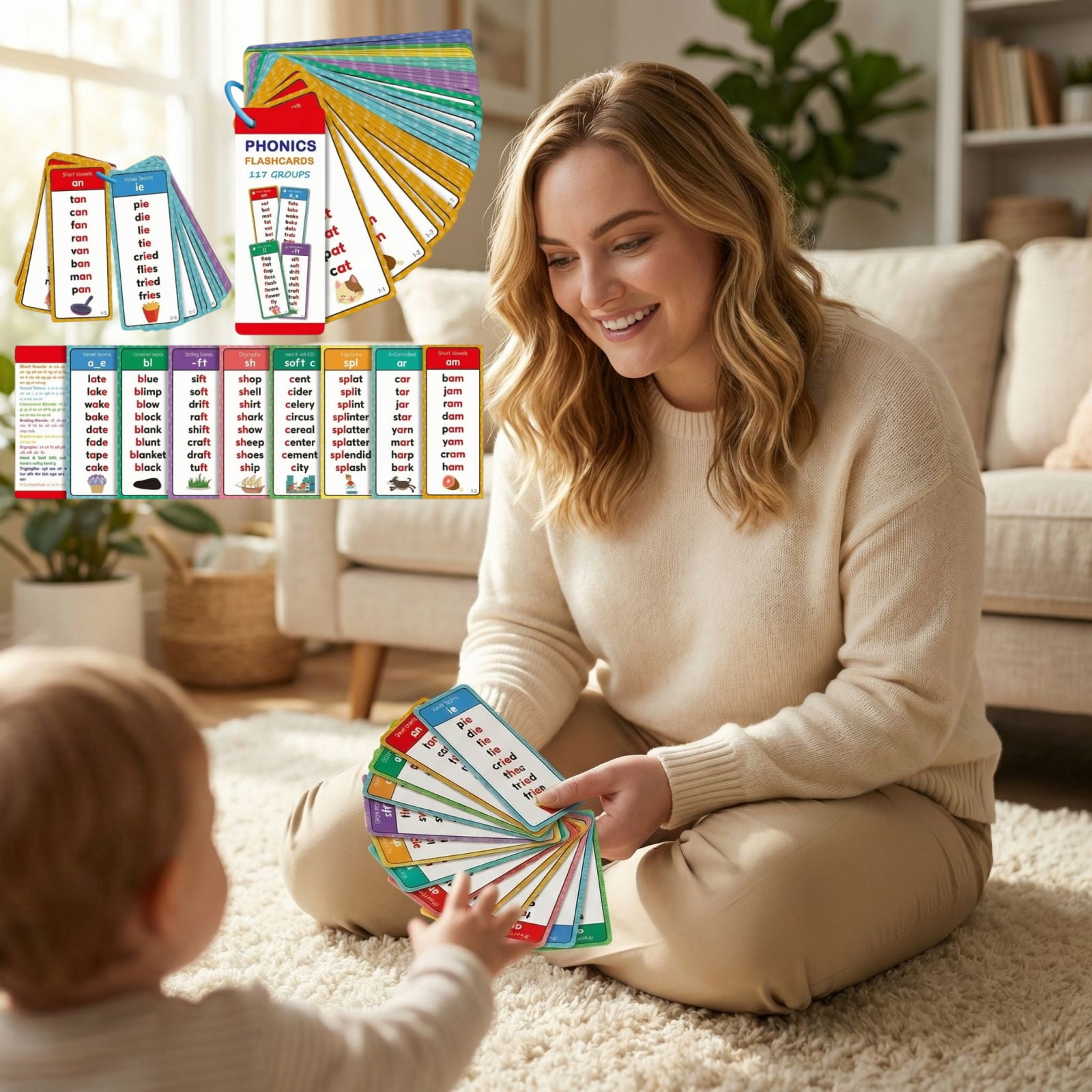 Bisitoy 60Pcs Phonics Flash Cards for Toddlers 1-3, Preschool ...