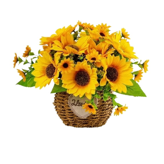 Bisitoy Artificial Flowers Simulation Sunflower Bonsai with Vase Small Fake Flower Figurine for Table Centerpiece Home Office Living Table and Farmhouse Decor (Yellow)