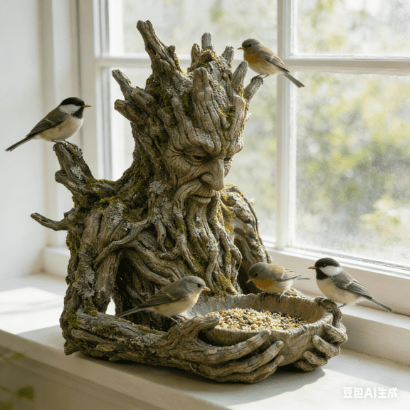 Bisitoy Bird Feeder, Outdoor Tree Face Bird Feeder Sculpture, Waterproof Resin Bird Feeders for Outdoors, Forest Guardian Garden Yard Art Decor for Wildlife