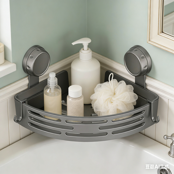 Bisitoy Corner Shelves No Drilling Bathroom Rack, Suction Cup Caddy for Shower Gel and Bottles Storage