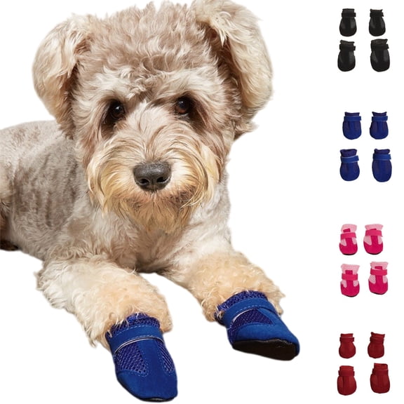 Bisitoy Dog Shoes for Hot Pavement, 4Pcs Anti-Slip Sole Booties for Small Dogs Summer Walking