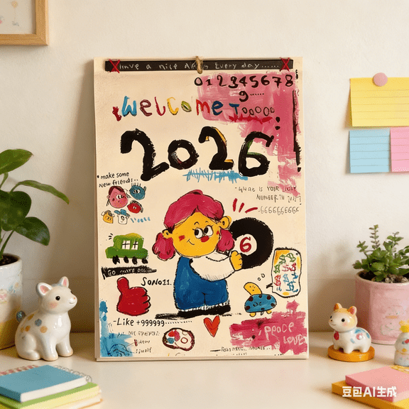 Bisitoy Doodle Wall Calendar 2026 - Unique Hand-Drawn Monthly Planner, Artistic Wall Hanging for Home Decor