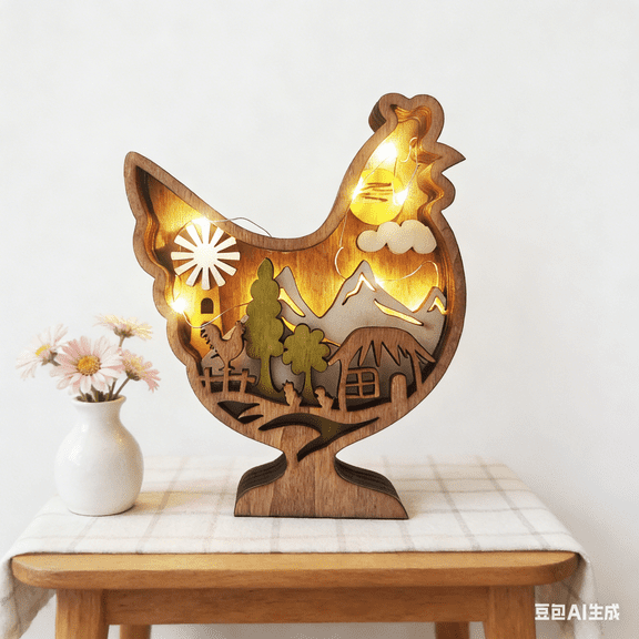 Bisitoy Easter Bunny Table Lamp - Wood Carving Animal Sculpture with Warm Glow, Farmhouse Decor