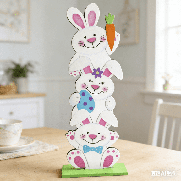 Bisitoy Easter Decor, Farmhouse Wooden Bunny Chick Centerpiece for Table