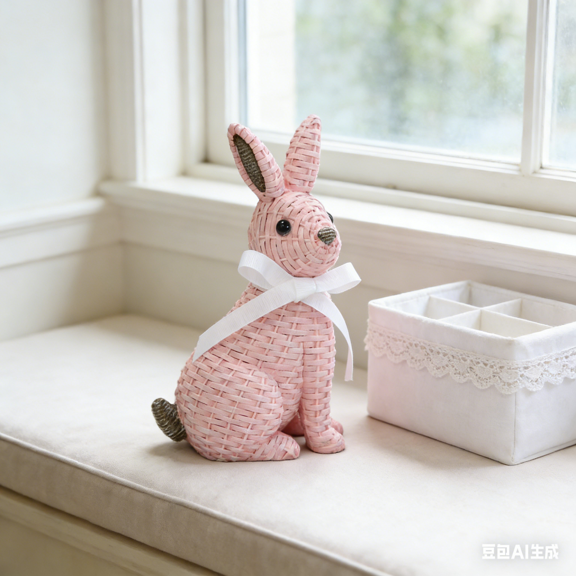 Bisitoy Easter Decorations: Rabbit Figurine with Woven Design for Patio