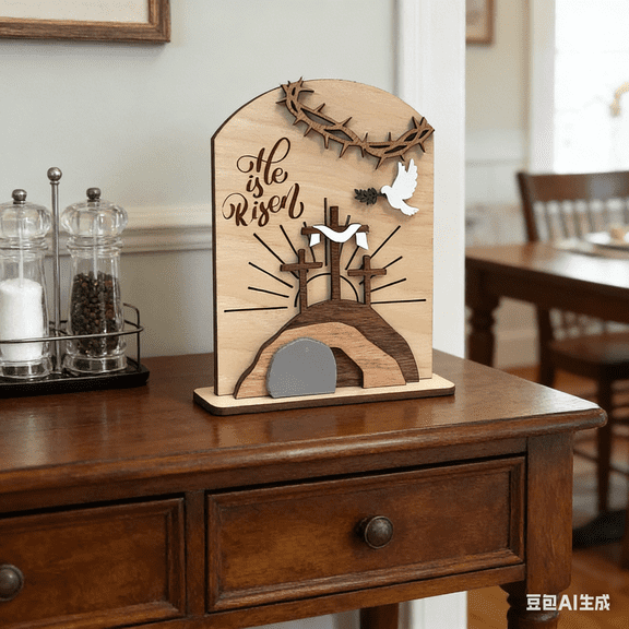 Bisitoy Easter Decorations, Tomb with Cross Wooden Easter Display Piece