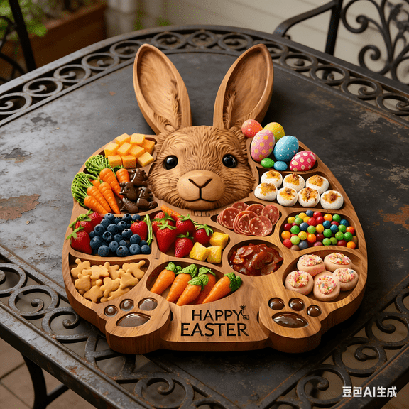 Bisitoy Easter Platter, Wood Tray for Vegetables, Fruits, and Party Food