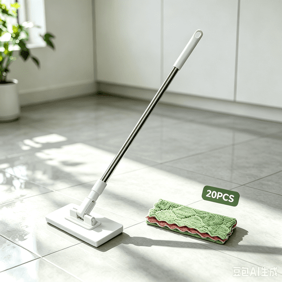 Bisitoy Flat Clamp Type Floor Mop with 20 Reusable Cleaning Pads for Household Floor Cleaning