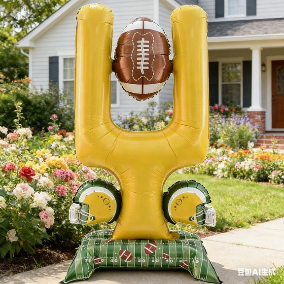 Bisitoy Football Balloons Large Self Standing Foil Balloon Pile, Rugby Shaped Balloons for Sports Birthday Party Supplies, Game Day Decor Indoor Outdoor Photo Backdrop