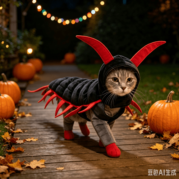 Bisitoy Halloween Centipede Cat Costume, Adjustable Pet Cosplay Outfit with 3D Antennae & Legs, Funny Kitten Dress Up Clothes for Party & Photo Shoot