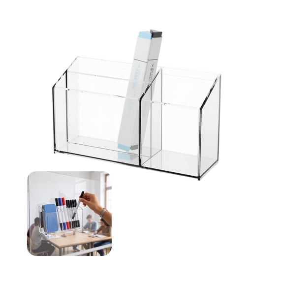 Bisitoy Magnetic Marker Holder 3 Compartment Acrylic Pen Organizer, Strong Magnet Whiteboard Storage Caddy for Office, Teachers, Whiteboard Accessories