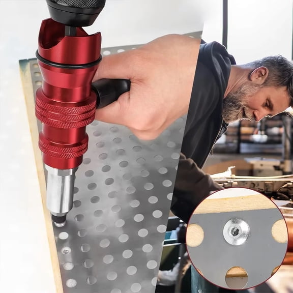 Bisitoy Pop Rivet Gun Adapter Kit, Rivet Drill Attachment with 4 Rivets Heads 2.4mm/3.2mm/4.0mm/4.8mm, Cordless Electric Drill Riveter Insert Nut Tool, Cordless Rivet Gun Power Drill Adaptor Kit