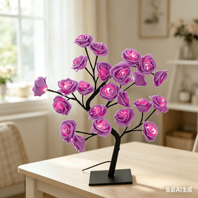Bisitoy Rose Flower Tree Lamp - LED Rose Tree Table Lamp USB/Battery Powered Artificial Bonsai Flower Night Light for Bedroom Living Room Party Wedding Valentines Mothers Day Decor (Purple)