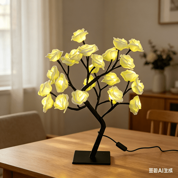 Bisitoy Rose Flower Tree Lamp - LED Rose Tree Table Lamp USB/Battery Powered Artificial Bonsai Flower Night Light for Bedroom Living Room Party Wedding Valentines Mothers Day Decor (Green)