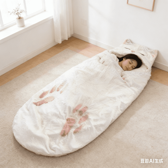 Bisitoy Sleeping Bags for Adults, Plush Cat Winter Sleeping Bag for Camping Travel Hiking Backpacking Indoor Lounging