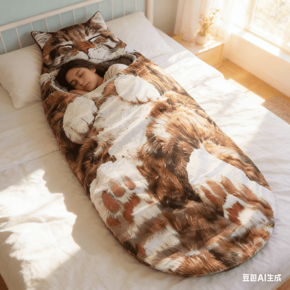 Bisitoy Sleeping Bags for Adults, Plush Cat Winter Sleeping Bag for Camping Travel Hiking Backpacking Indoor Lounging