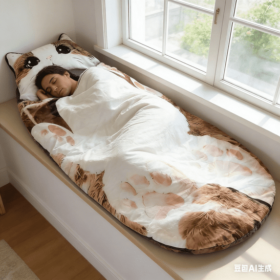 Bisitoy Sleeping Bags for Adults, Warm Plush Cat Envelope Sleeping Bag for Indoor Outdoor Travel Guest Room