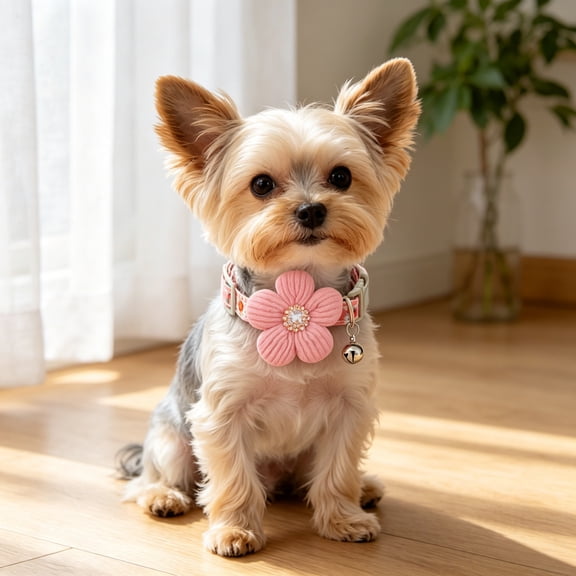 Bisitoy Small Dog Collar with Flower, Puppy Collar for Girl Dog Collars for Small Dogs Cute Dog Collar with Bell, Adjustable Length (Pink)