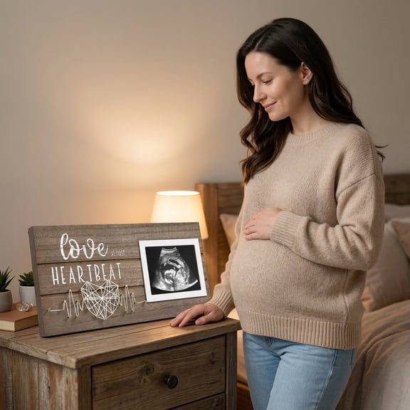 Bisitoy Sonogram Picture Frame Ultrasound Photo Display with Baby Countdown Weeks-Pregnancy Announcement Baby Gender Reveal Gift- New Mom Expecting Parents to Be Keepsake Gifts (B)