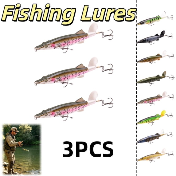 Bisitoy Topwater Fishing Lures, Propeller Surface Lure for Bass & Pike (E*3)