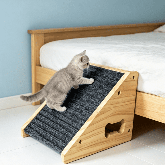 Bisitoy Wooden Dog Ramp for Bed, Staircase, Steps and Stairs, Anti-Slip Pet Steps for Small Cats and Dogs with Carpet Surface, Low-Angled Pet Ramps Assist for Injured & Aged Pets (as shown)