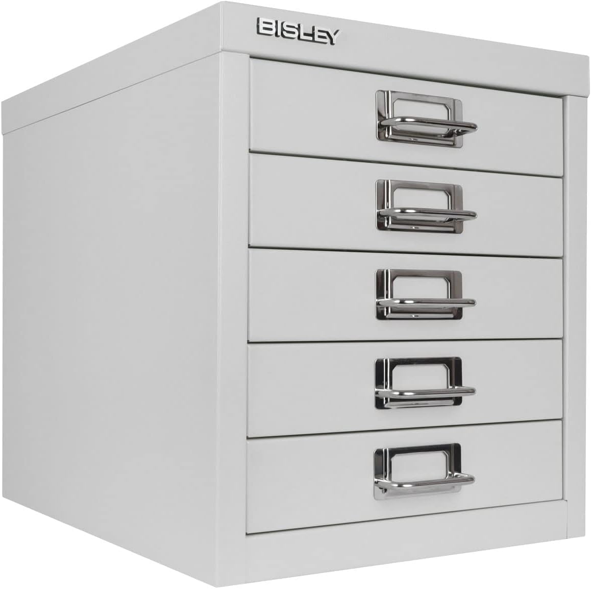Bisley 10-Drawer Steel Cabinet - Black, Chrome Handles, Under-Desk Storage, 23"H, Removable Drawers, Labels Included, For Office, Craft, Garage