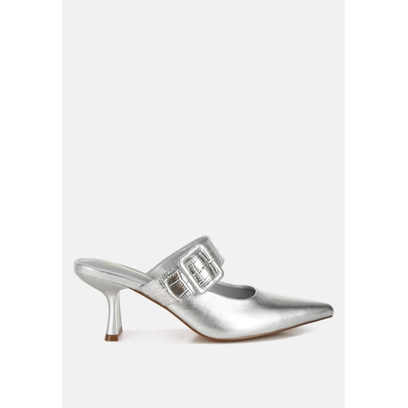 Bismi Large Buckle Kitten Heel Mules