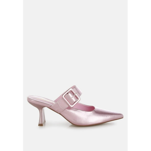 Bismi Large Buckle Kitten Heel Mules