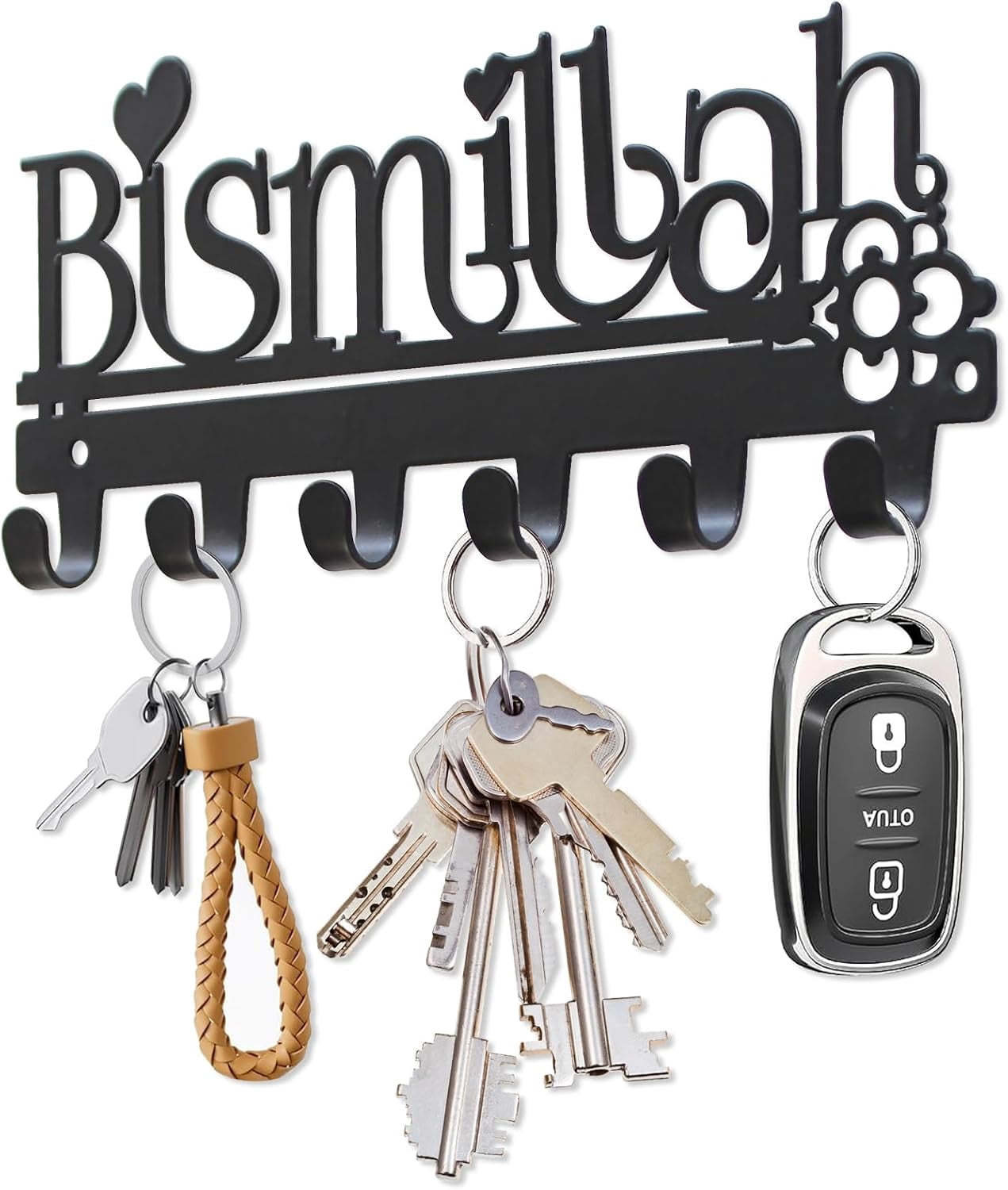 “Bismillah” Mini Key Holder wall Mounted,Small Black Metal Decorative ...