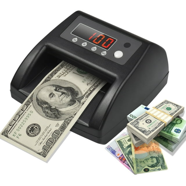 Bisofice Automatic Counterfeit Bill Detector for USD EUR GBP, Portable Money Counter Machine Multi Cash Processing Mode with UV, MG, IR, Size and Image Detection