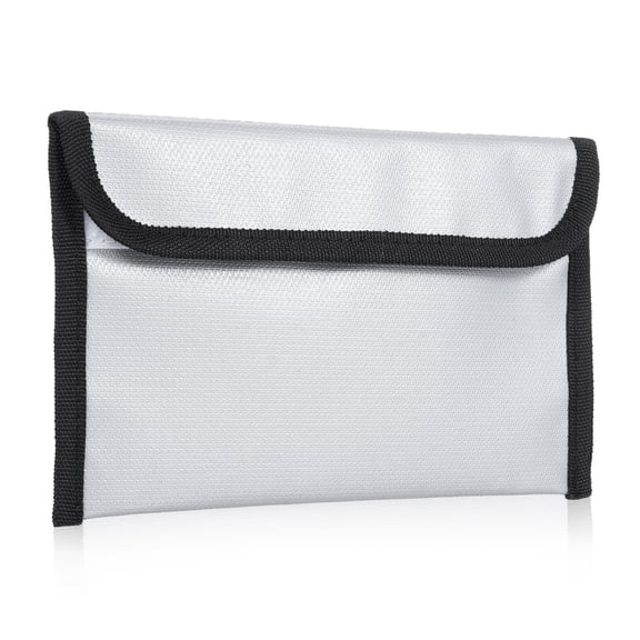 Bisofice Fireproof Document Bag Small Cash Pouch 7.87 Inches / 20 cm Waterproof Safe Storage Box with Zipper for Passports Money Cards Jewelry and Valuables at Home Office Travel, Silver