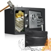 Bisofice Home Safe with Keypad, Fireproof & Waterproof Bag, and Spare Keys for Documents, Money, and Valuables, 8.8 in. x 6.4 in. x 6.6 in.