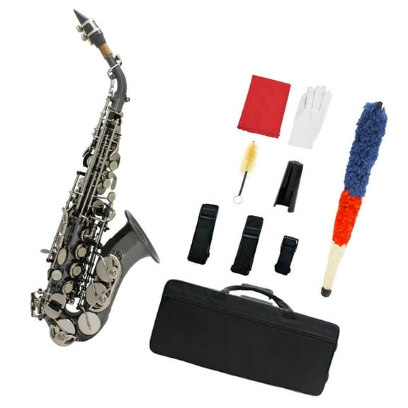 Bisofice Saxophone, Black Nickel Plated Bb Soprano Sax, Woodwind Instrument with Carry Case and Cleaning Kit Ideal for Students and Professionals