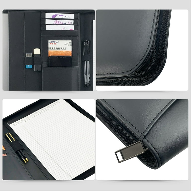 Bisofice Zippered Padfolio A4 PU Leather Portfolio Organizer for