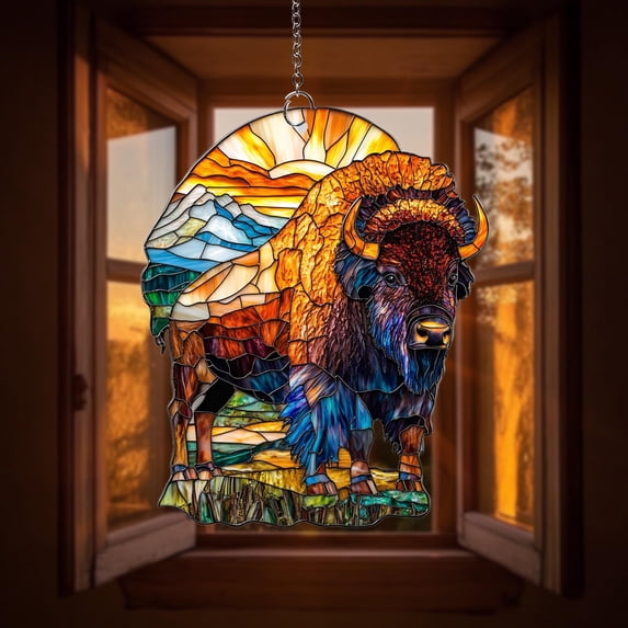 Bison Acrylic Suncatcher Wildlife Lover Gift Window Hanging Home Decor Nature Art