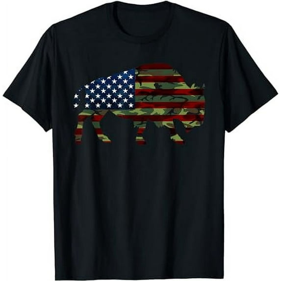 Bison American Flag Buffalo USA Camo Wildlife Cattle T-Shirt